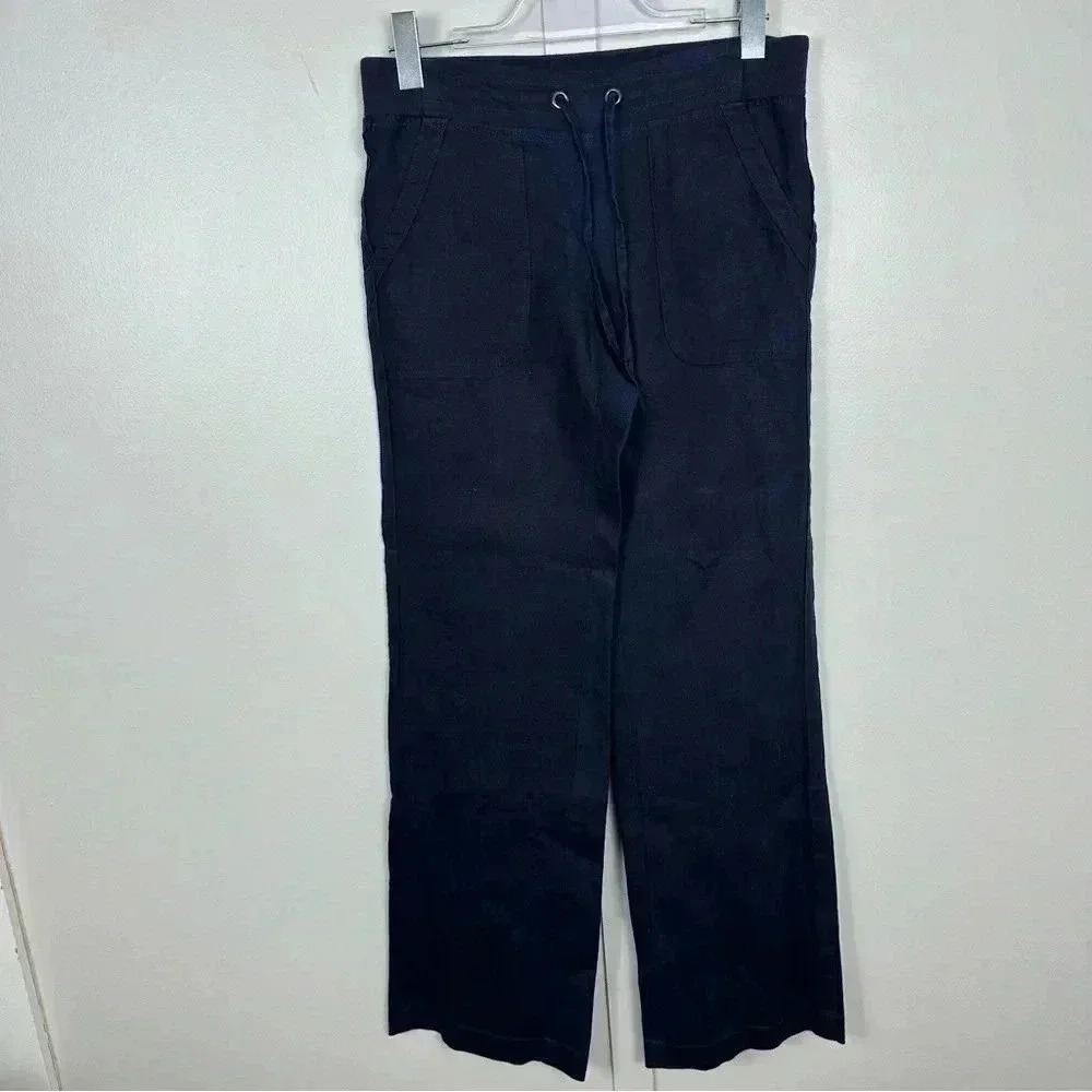 Athleta 100% Navy Blue Linen Pants size 2